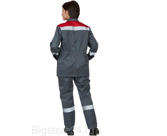 Костюм рабочий женский "Пантеон" серый/красный (куртка и брюки), изображение 2