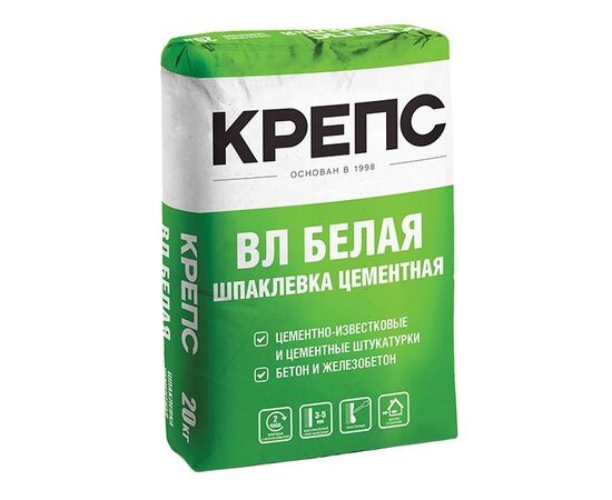 КРЕПС ВЛ Белая Шпаклевка цементная 20 кг/56 шт