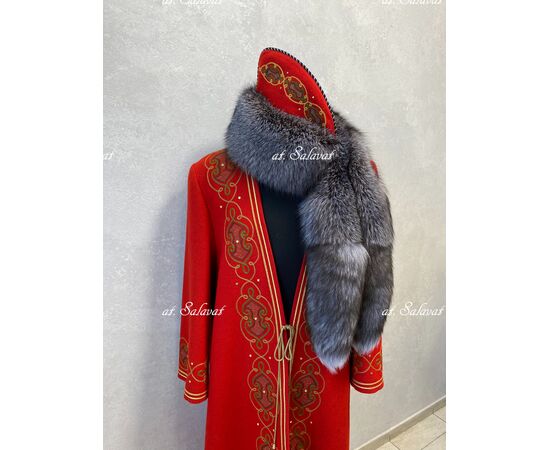 Башкирский национальный костюм "Елян + шапка "Салават". Национальный халат Зелян и шапка бурек, изображение 3