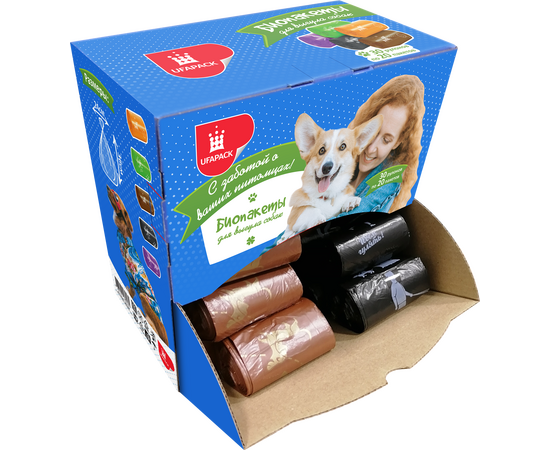 Пакеты для выгула собак "Уфа ПАК" в упаковке 30 рулонов по 20 шт.
